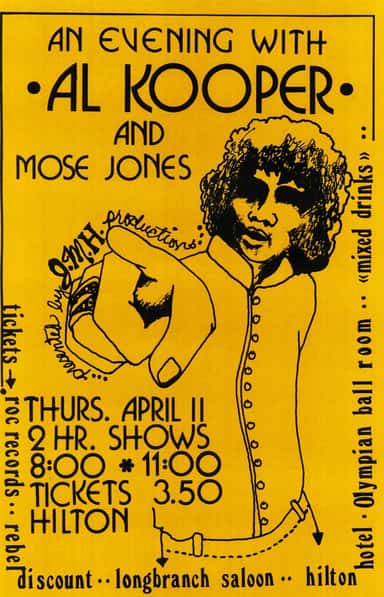 Al Kooper, Mose Jones at Longbranch Saloon in Gainesville, FL — April 11, 1974 concert flyer